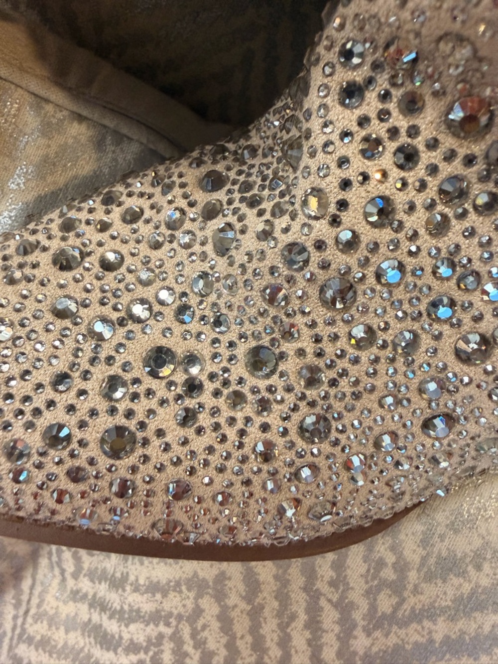 Madden Girl Tan Suede Rhinestone Western Heeled Boots - Picture 3 of 5